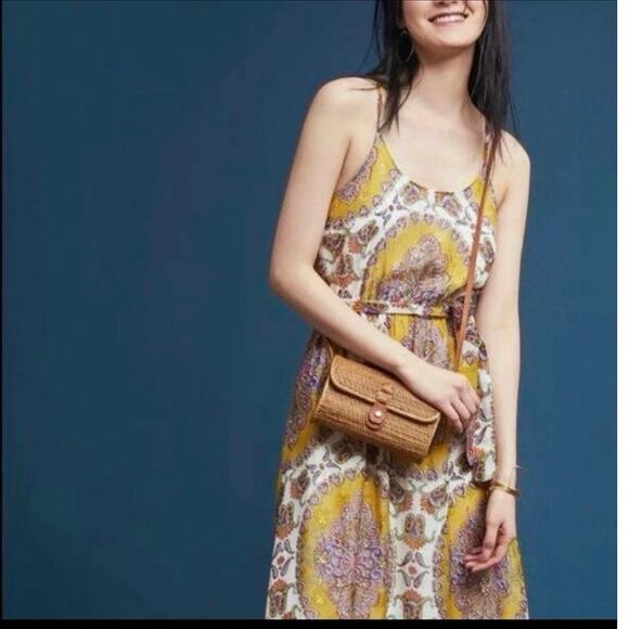 Anthropologie Akemi + Kin maxi dress Medium strappy gold blouson lightweight NWT - Picture 12 of 16